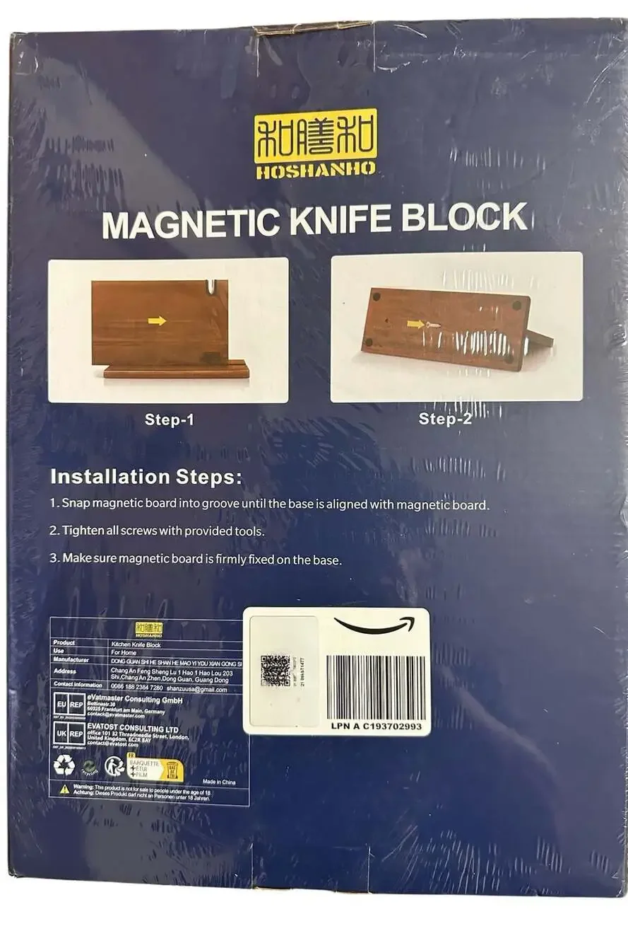 HOSHANHO Magnetic Knife Block 14” X 10” Countertop Wooden Knife Holder Stand
